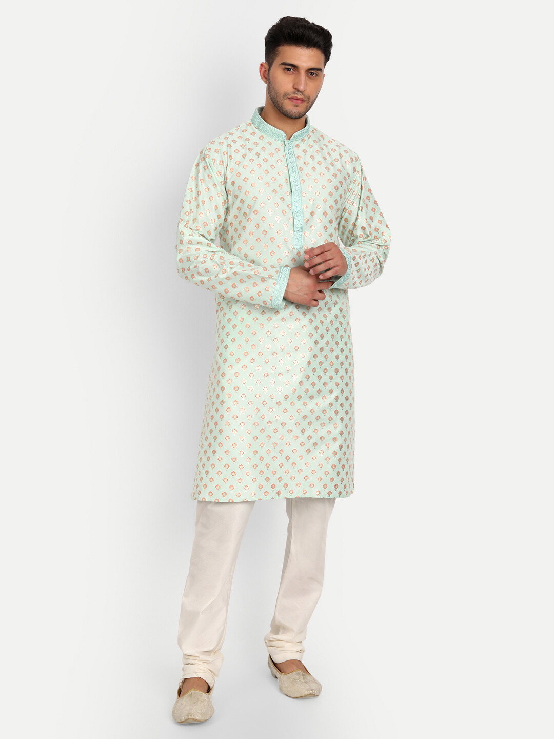 KALPRAAG Embroidery Aqua Blue Full Fused Blush Foil Printed Kurta Set