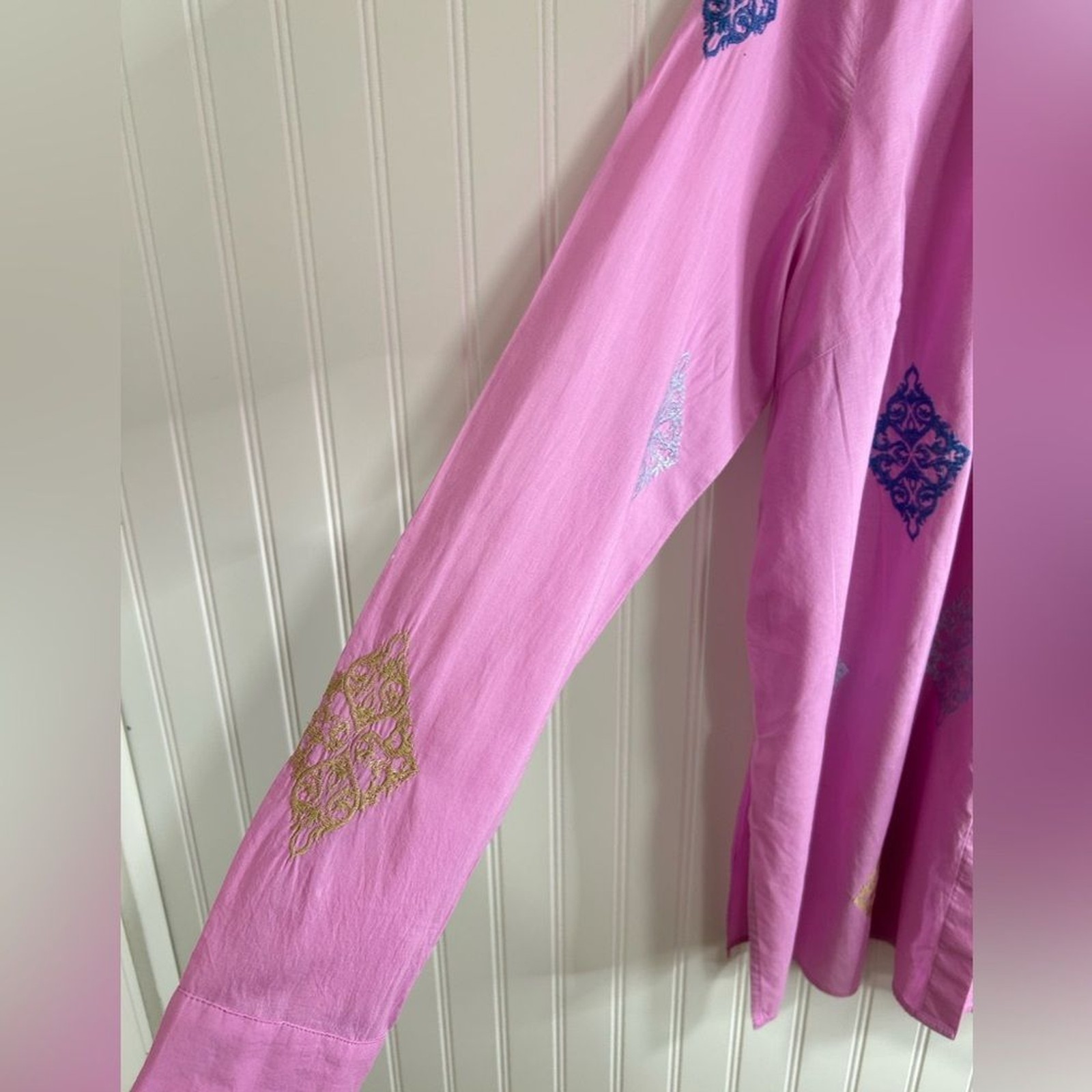 J. Jill Pink women Blouse with Colorful Diamond Embroidery Size M