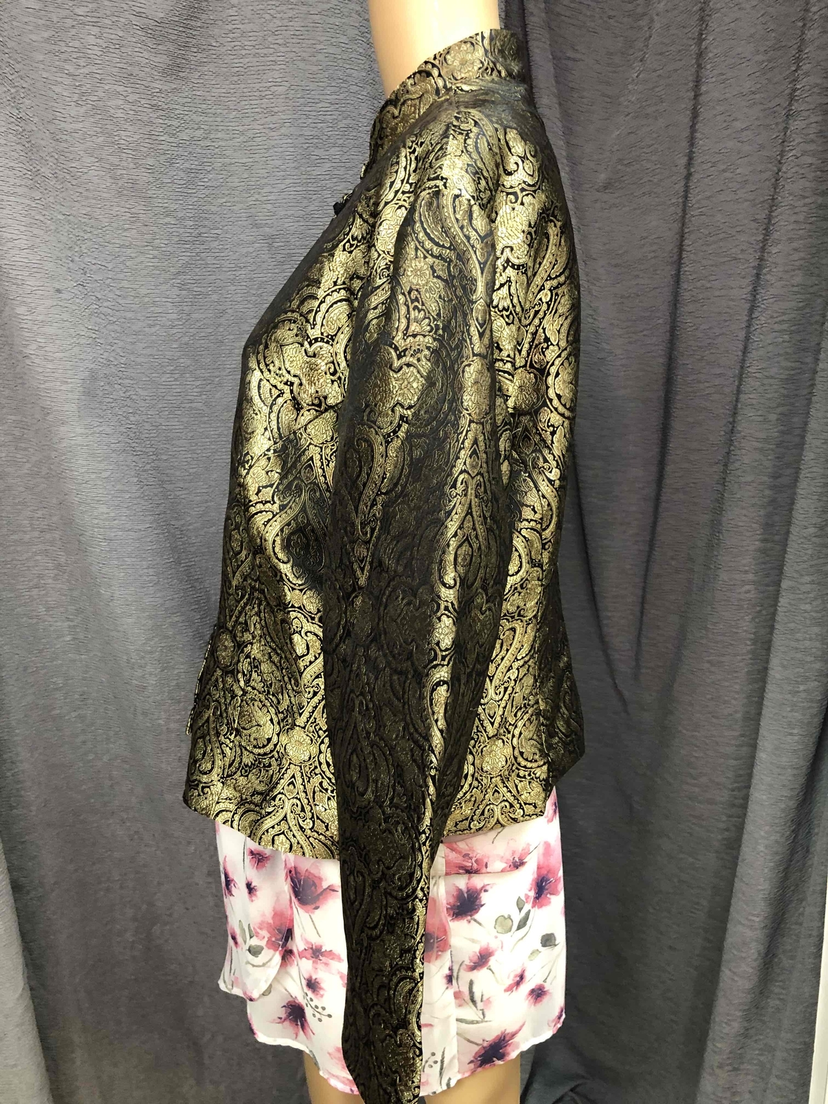 METAPHOR Gold Black Brocade Asian style Jacket Mandarin Collar Womens XL