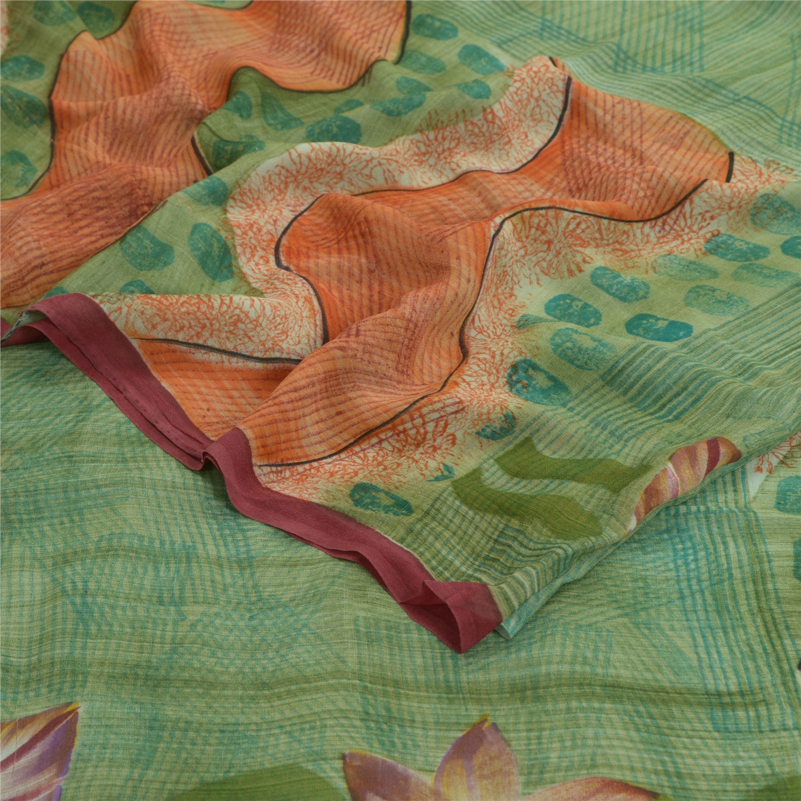 Sanskriti Vintage Green Sarees Pure Georgette Silk Printed Sari Craft 5Yd Fabric