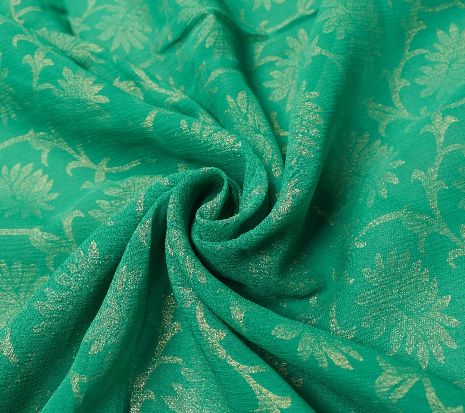Sushila Vintage Floral Saree with PatchWork Border Teal Green Pure Chiffon Sari