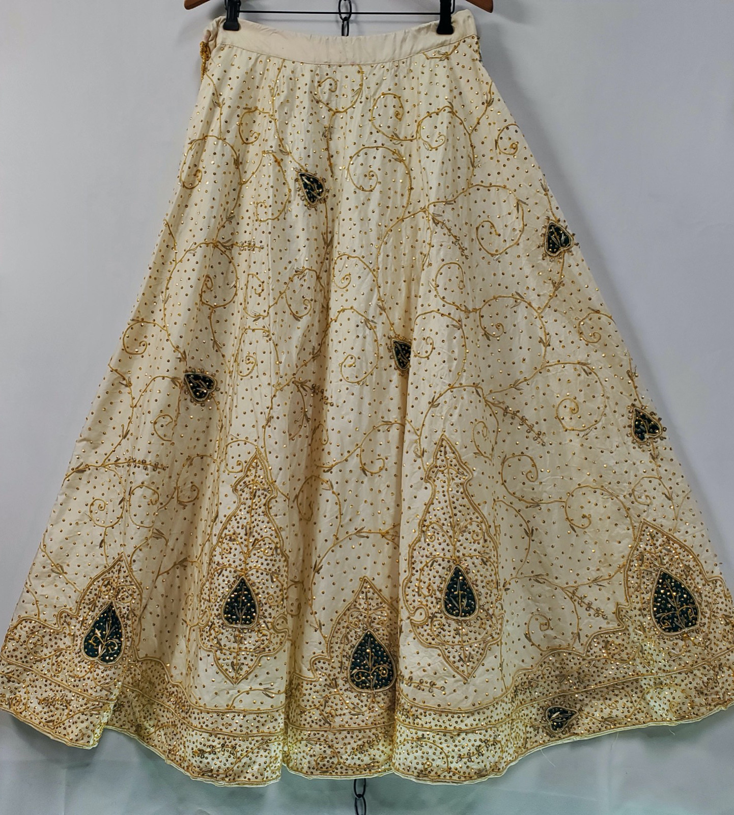 Sari Palace India Lehenga Set White Gold Teal Skirt & Duppati Only All Silk Hand