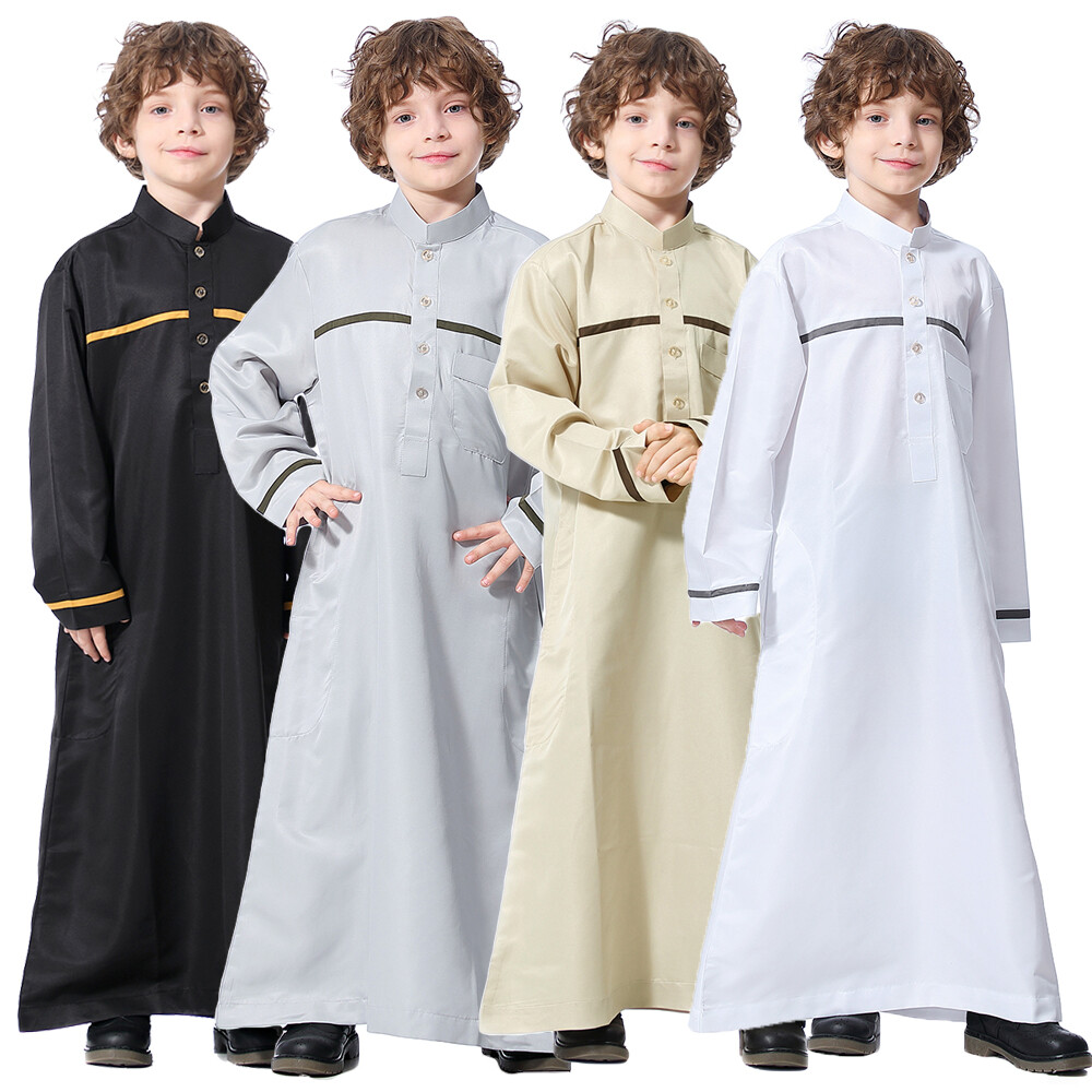 Men Boys Saudi Style Muslim Thobe Thoub Dishdasha Arabic Kaftan Abaya Robe Dress