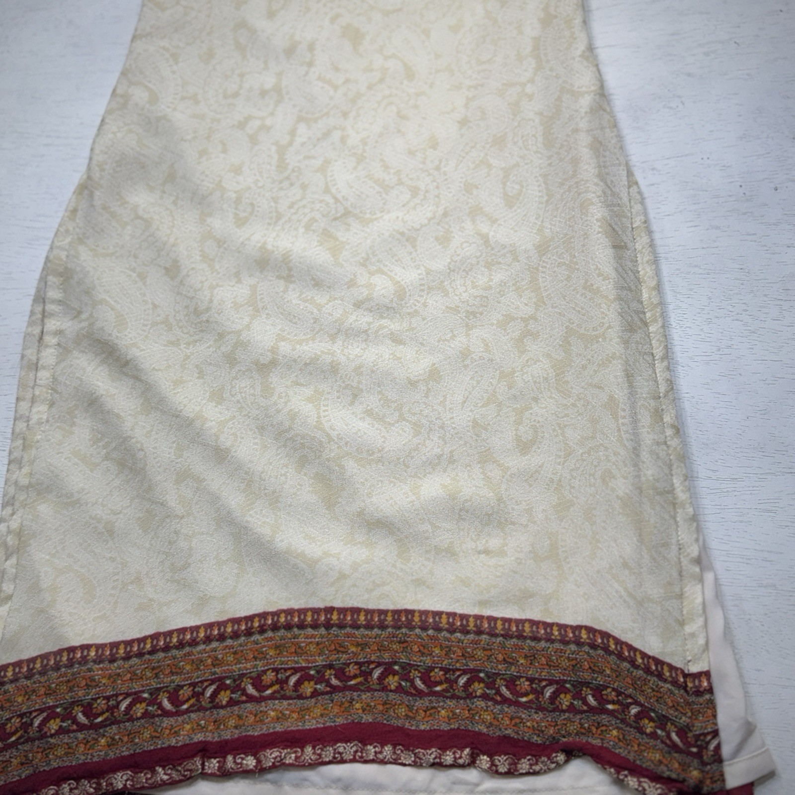 Kurta Dress Tunic Small Embroidery Beige Paisley Embellished With Red Trim Lined