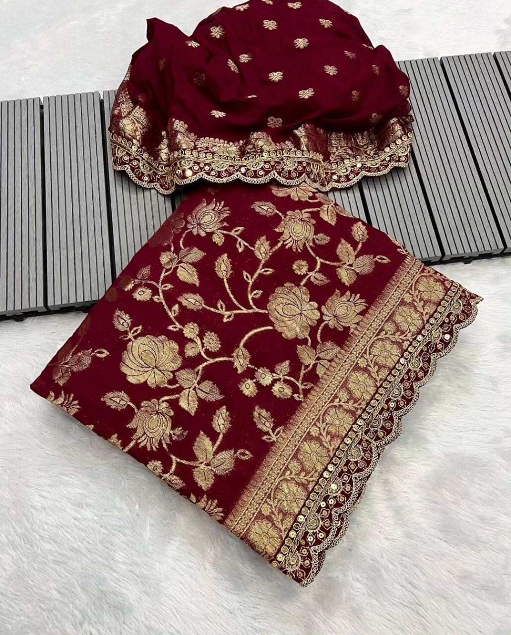 complete khadi georgette light wait saree heavy work in border with blouse same.