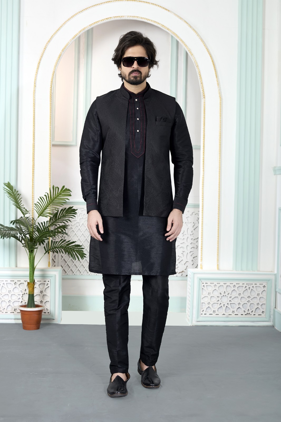 3 Pc Indian Mens Wedding Bollywood Traditional Eid Wear Kurta Payjama Dress