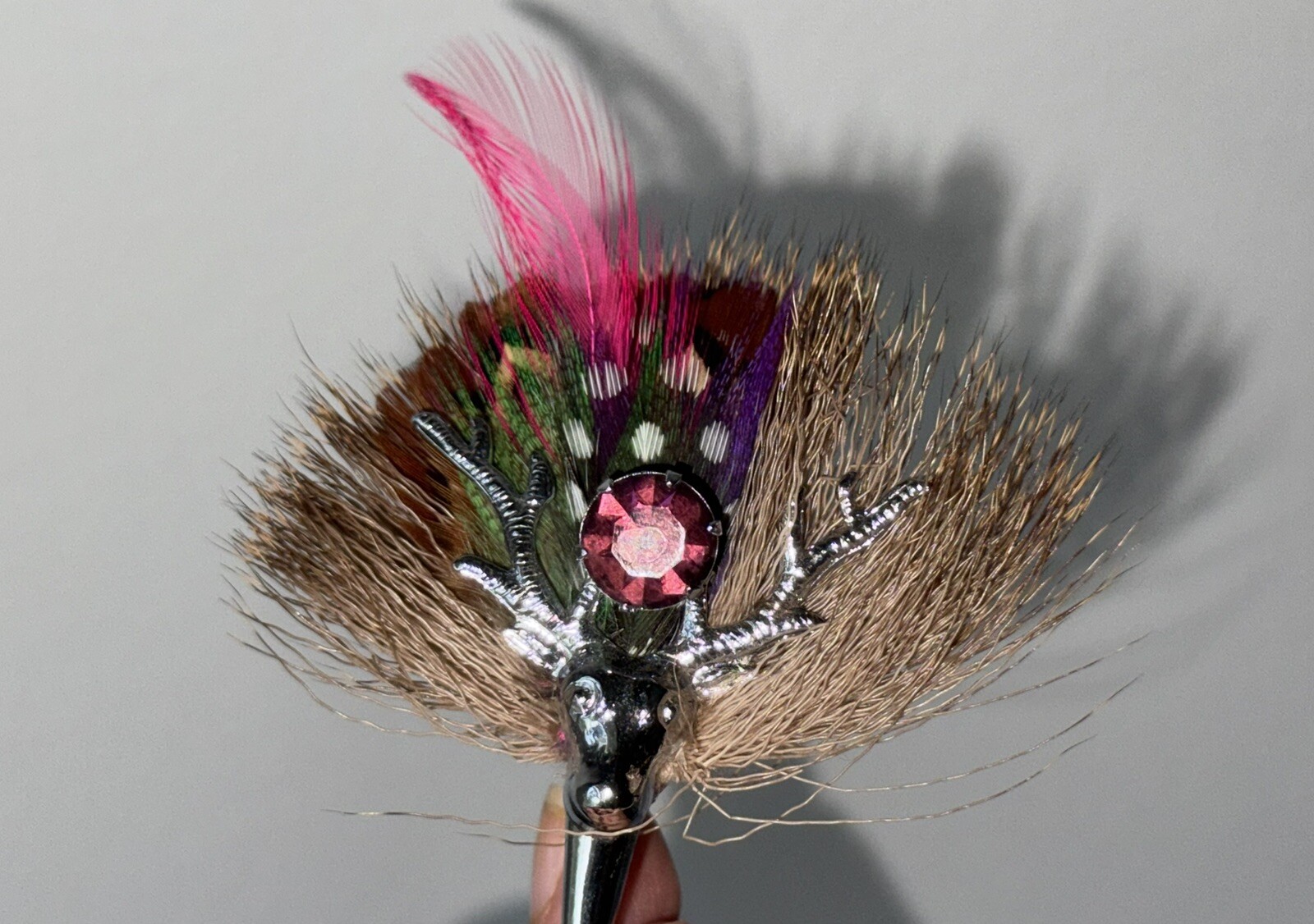 Miracle PLUME BROOCH DEER DOE FUR FAUX CAIRNGORM STONE