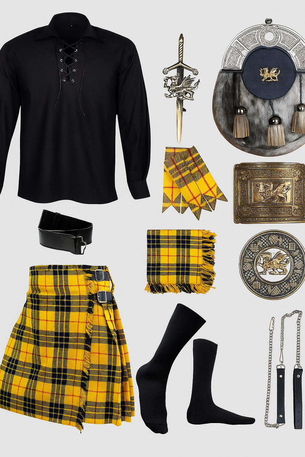 Men’s Scottish Tartan Kilt Outfit 10 Pcs Set Traditional Highland Wedding Outfit