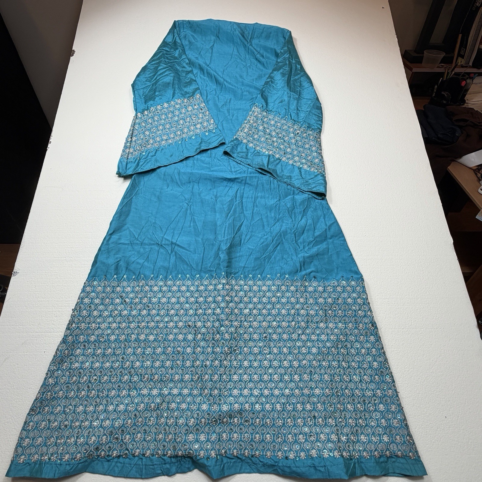 Palestinian Thobe Unique Teal Color Abaya Tatreez Women Size M/L Thob Muslim