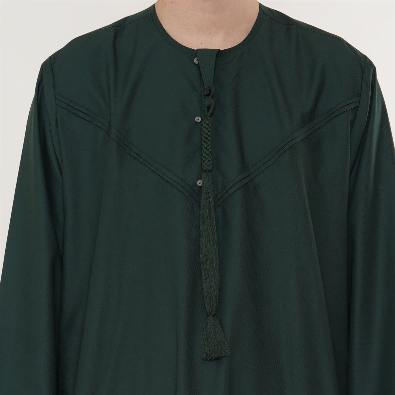 Men’s Olive Green Tassel Thobe Emirati Omani Jubba Islamic Clothing Zipped Eid