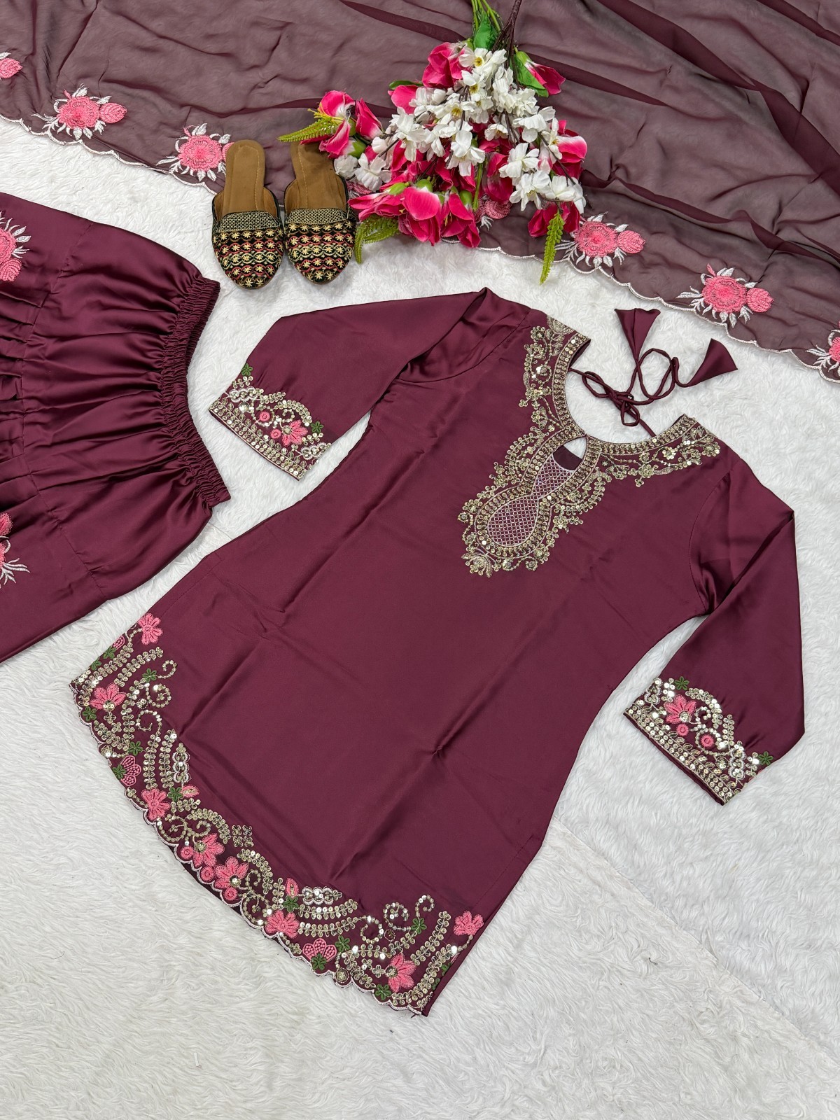 Silk Farshi Shalwar Suit for women- Pakistani Ready made Dress, Nikah, Partywear