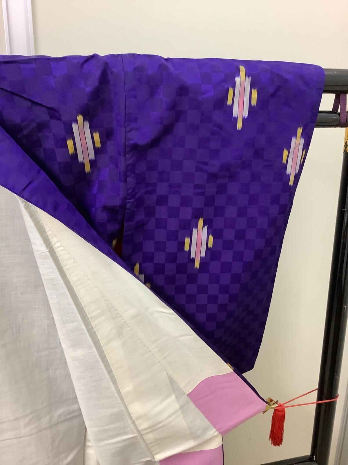 Japanese Vintage Kimono polyester blue purple tradition Height 59.84inch