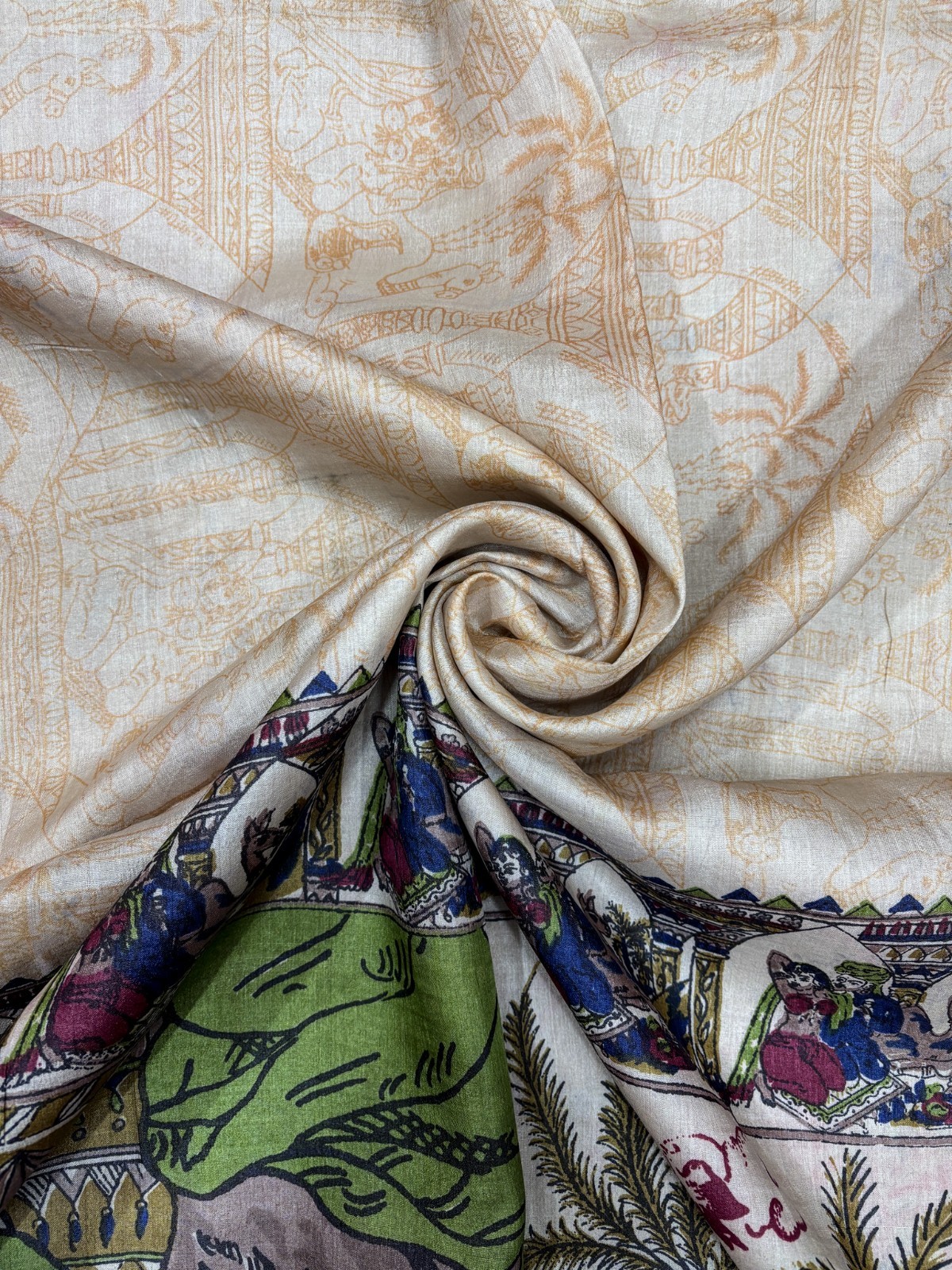 Vintage Tussar Silk Saree, Upcycled Printed Tussah Silk DIY Craft Fabric TS1018