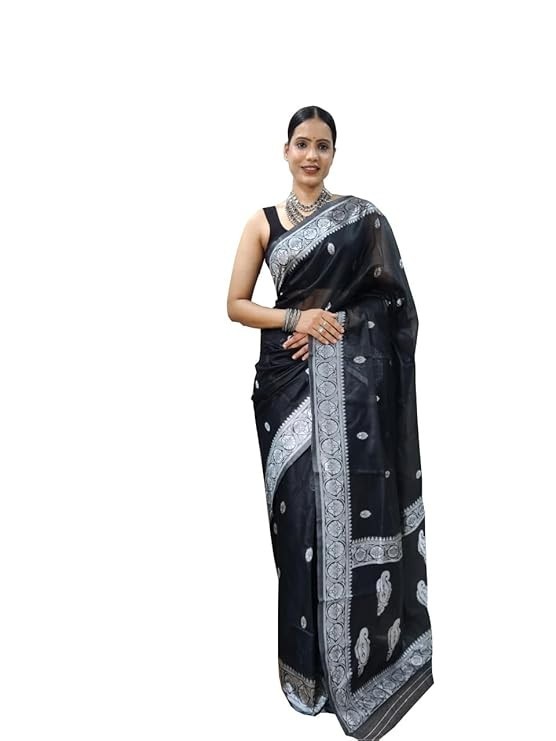 Women Kanjivaram Kanchipuram Soft Cotton Linen Silk Saree With Blouse Piece