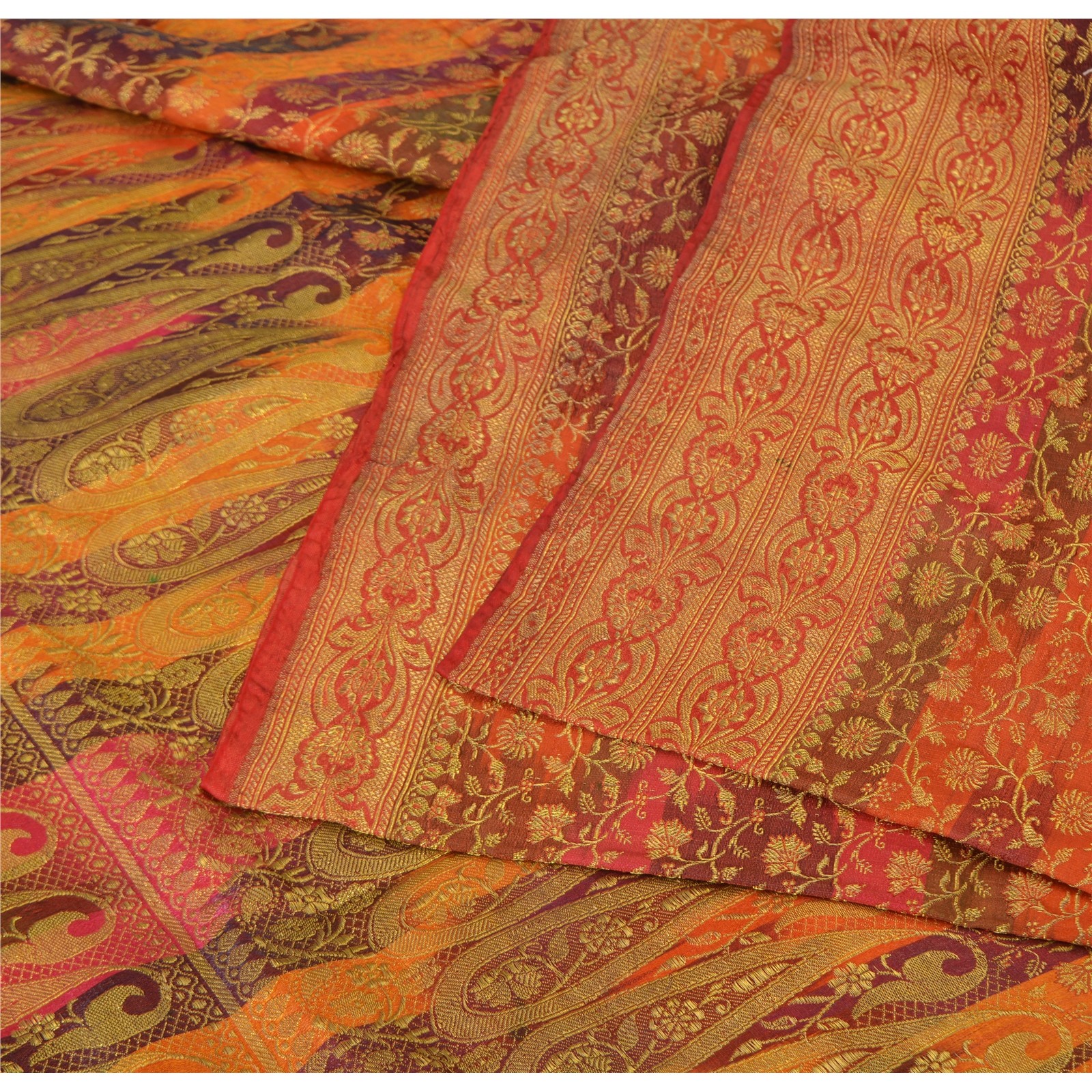 Sanskriti Vintage Sarees Blend Silk Brocade/Banarasi Woven Sari Craft Fabric