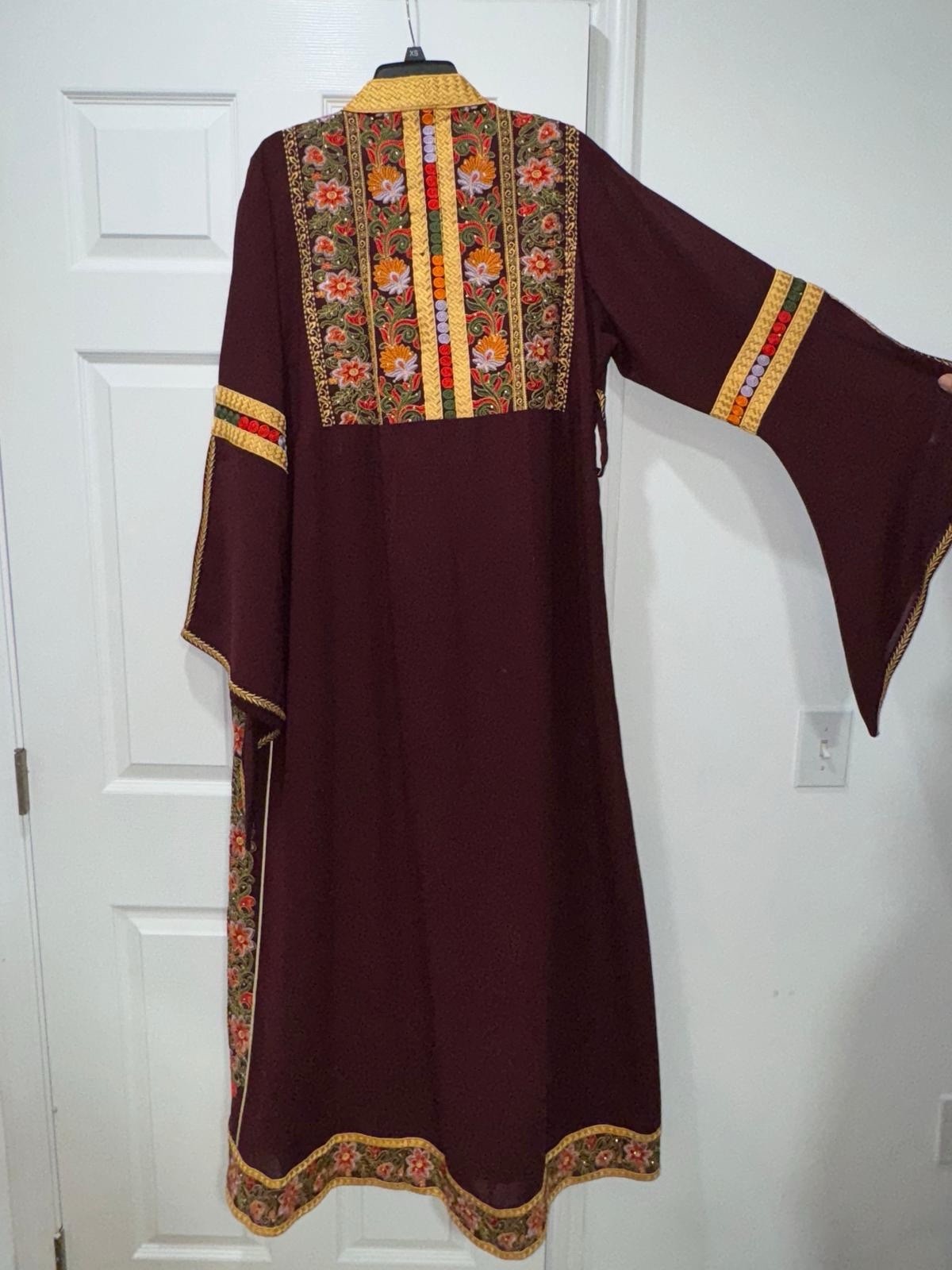 Middle Eastern Thobe Dress Maroon Embroidered Floral Multi-Color Women