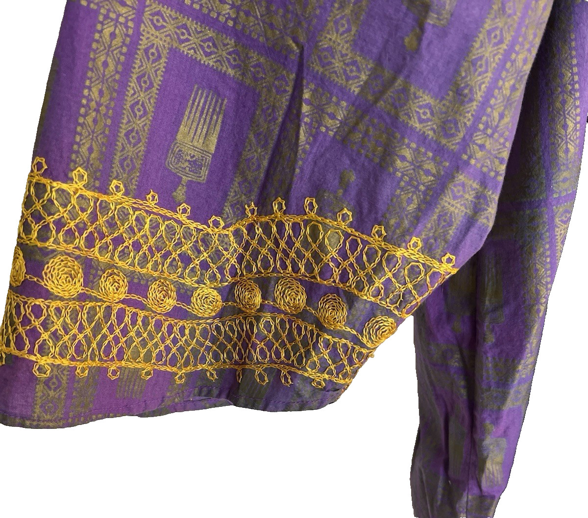 Indian Tunic Grey Purple Print Gold Trim Kurta Kurti Tunic Top READ