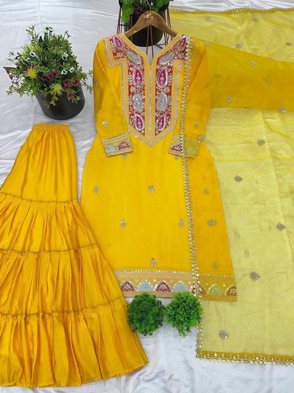 Indian Wedding Haldi Function Dress For Bridesmaid Designer Three Piece Suit Set
