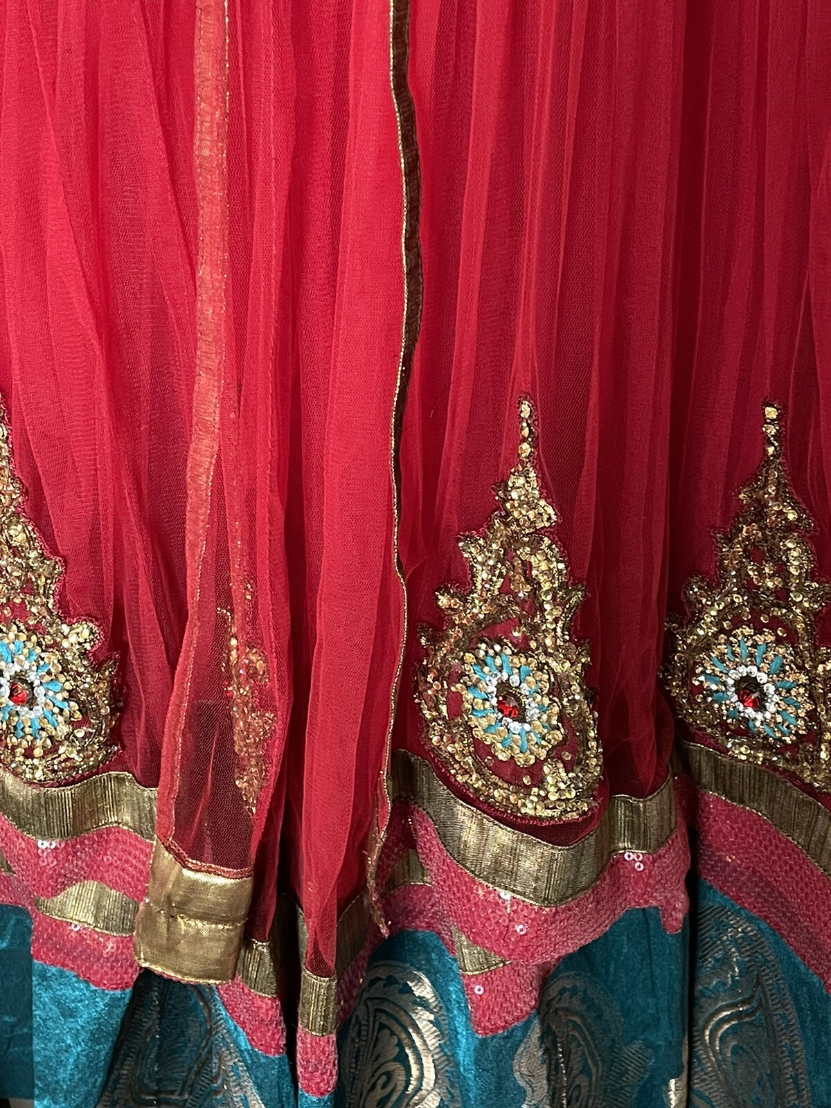Indian Desi bridal wedding Red With gold And green Work anarkali dress