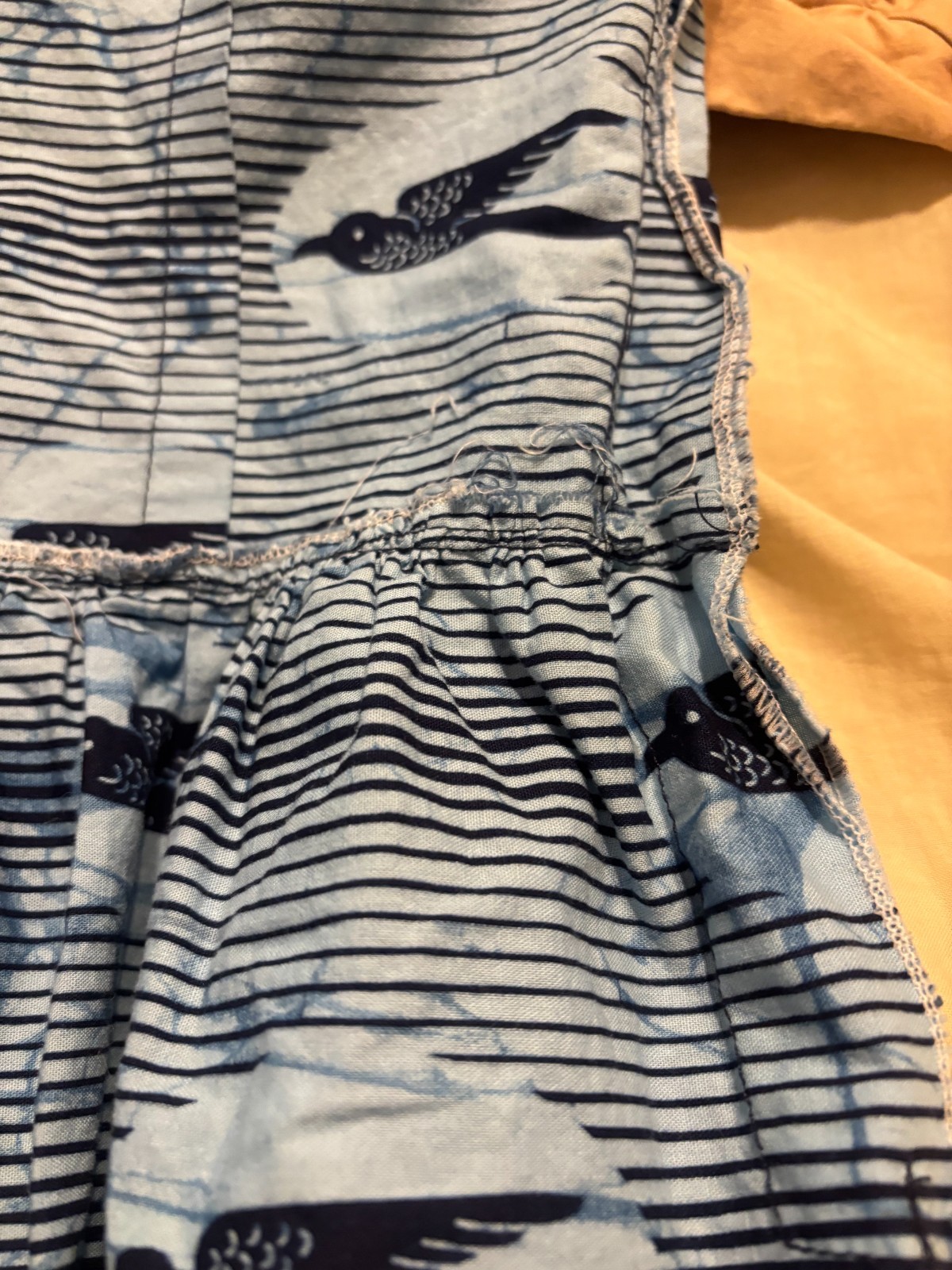 Handmade African Wax Print Bird Dress Blue Cotton Fit Flare Pockets 30W