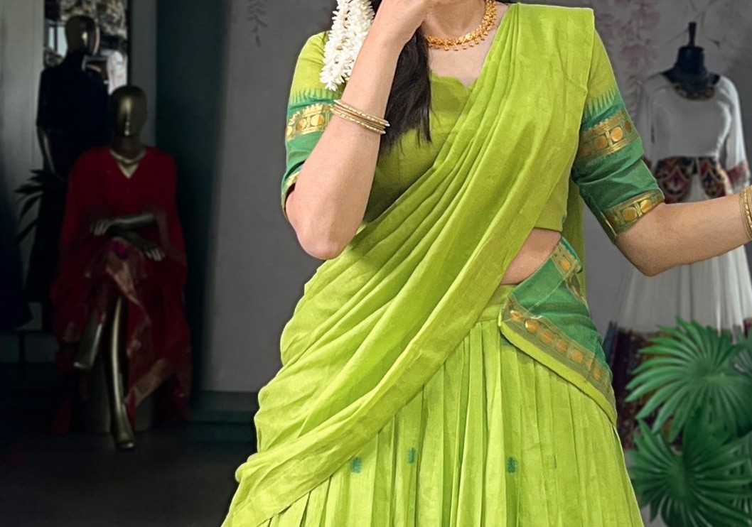 Ethnic Wear Pure Chanderi Lehenga Choli With Parrot Green Dupatta For Women