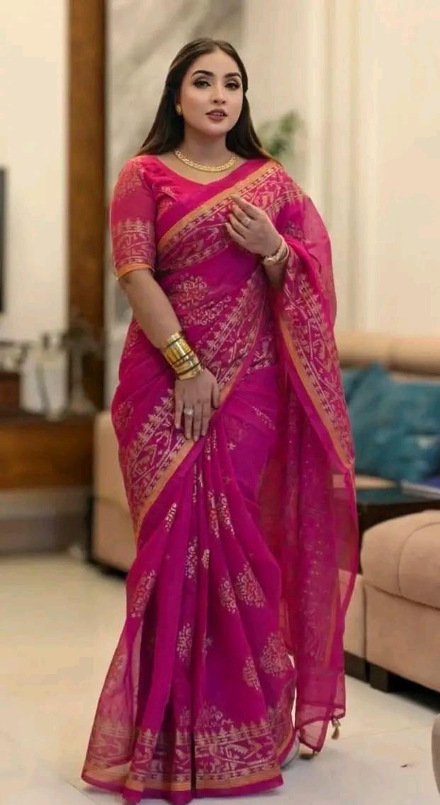 Jamdani Soft Silk Saree Katan Silk Saree For girls and Women without blouse PCS