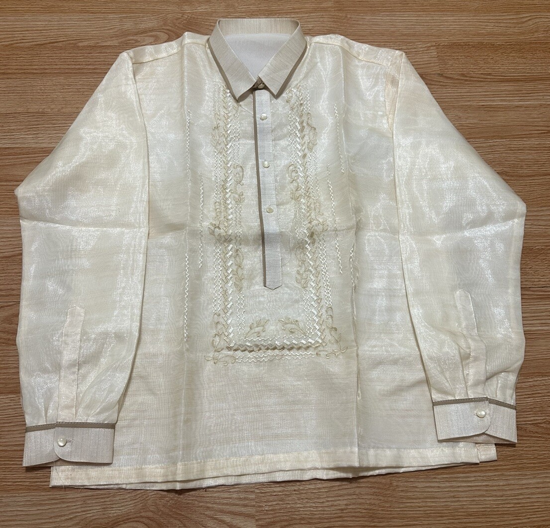 Authentic Men’s Piña Organza Barong Tagalog, Size M , Golden Beige Color, New