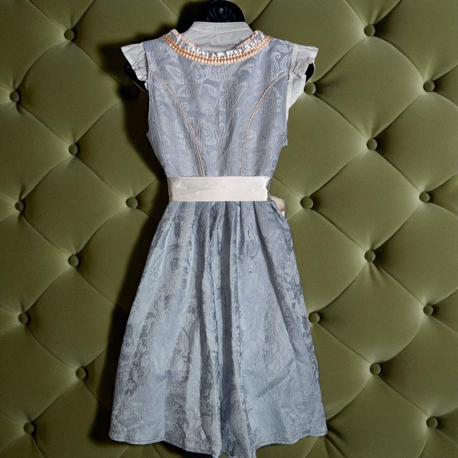 S Dirndl Dress German Austrian Oktoberfest Party Lace Floral Light Blue Beige