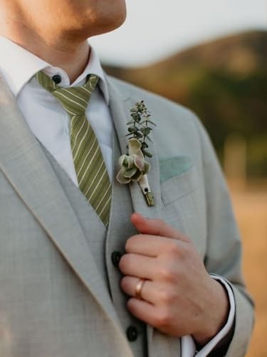 Skinny Ties for Men,Cotton Linen Neck Tie for Daily Mustard Striped Tie