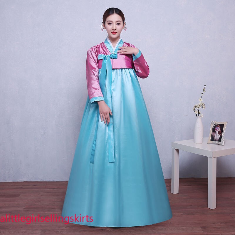Ethnic Korean Hanbok Modern Women Asian Folk Stage Dance Performance Costume