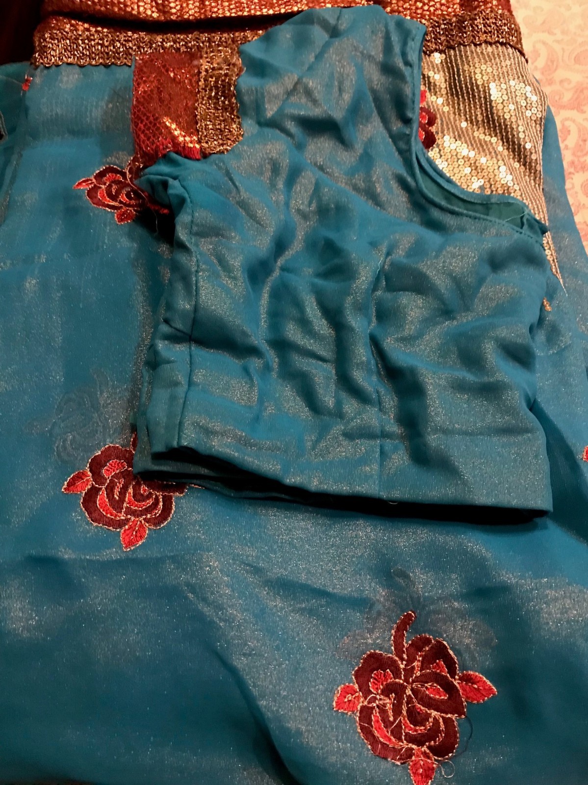 Designer Georgette Shimmer Embroidered Party Sari With Stitched Blouse