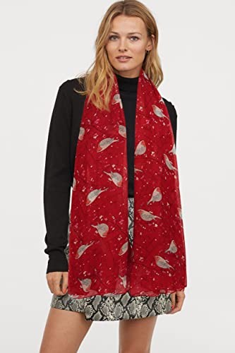 Scarfs for Women Lightweight Floral Birds Print Cotton Scarves and Wraps Red