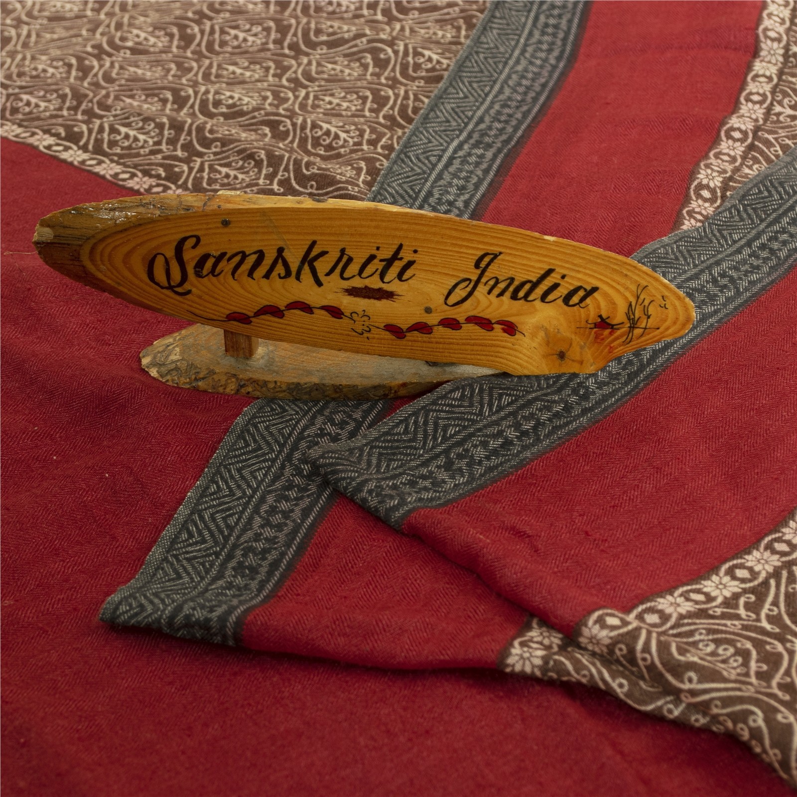 Sanskriti Vintage Brown & Red Sarees Pure Woolen Floral Print Fabric 6+YARD Sari