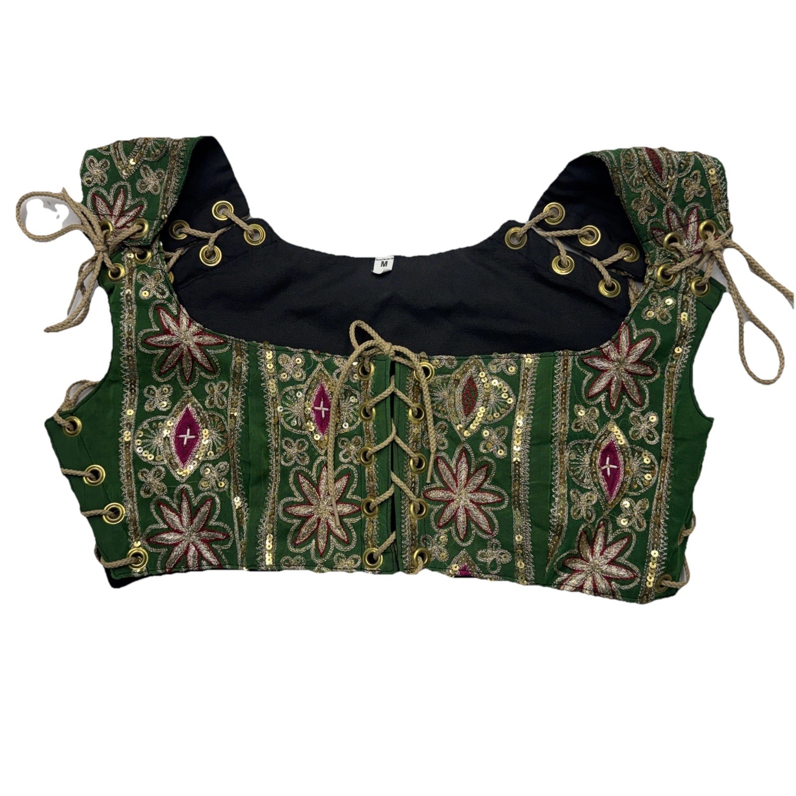 Indian Embroidered Saree Blouse Women’s Sz Med Green Bridal Choli Top 32W x 11H
