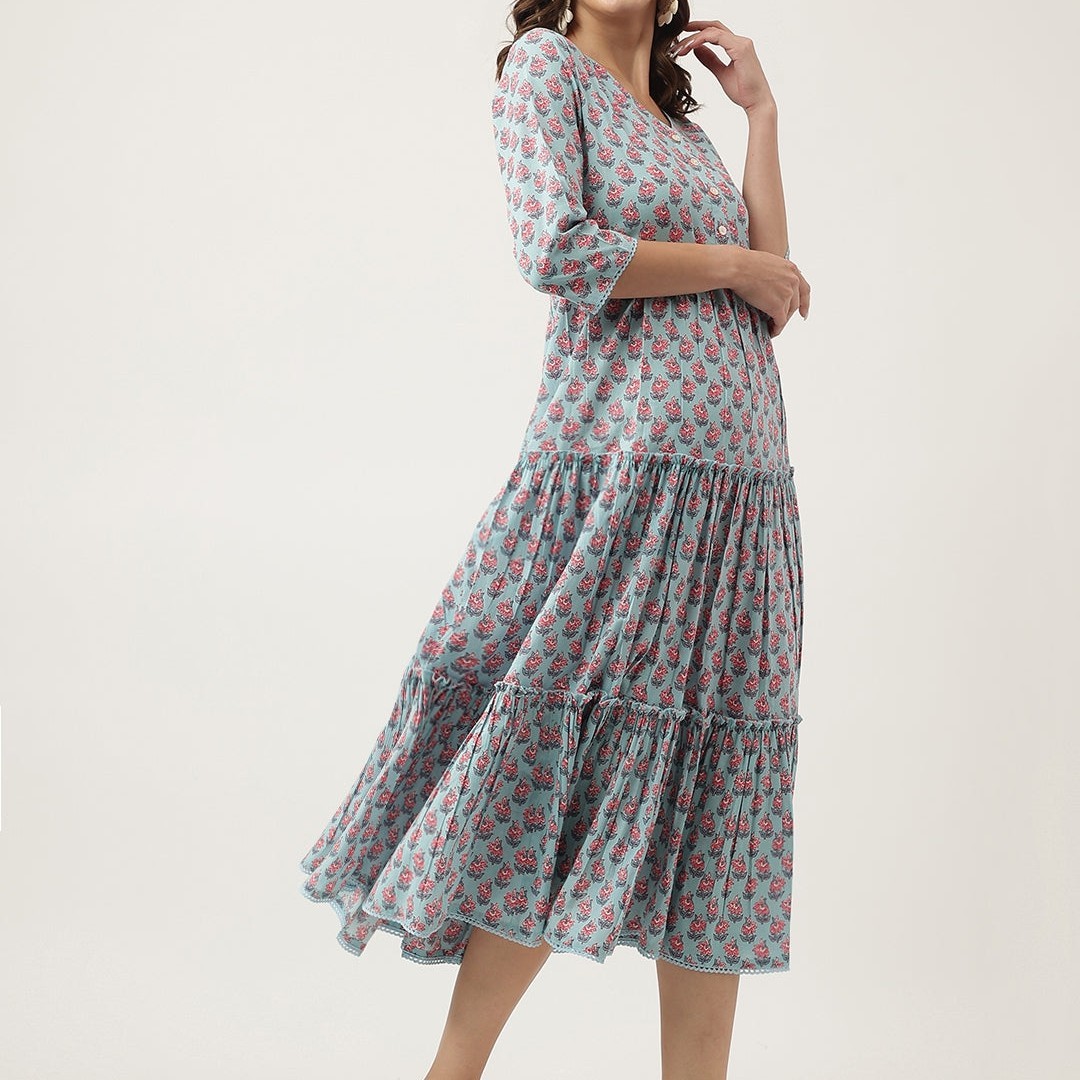 Plus Size Tie and Dye Pom-Pom Detail Maxi Dress for Women | Boho Flowy Long Dres