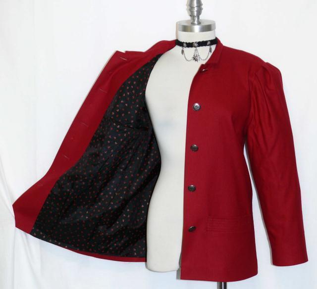 WOOL RED JACKET Women GERMAN Heart LIGHT WEIGHT Career Coat B40″ /38/8 10 M