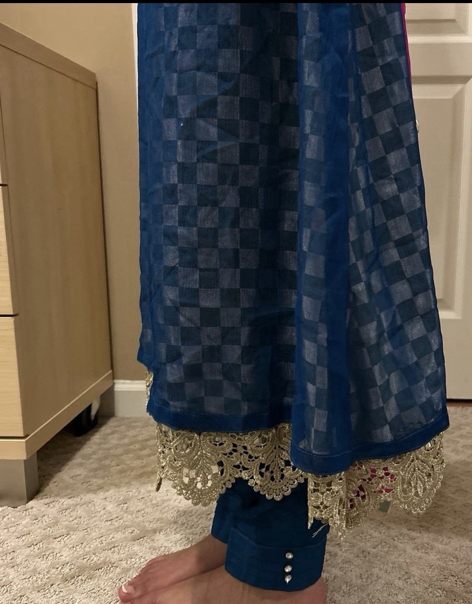 Hot Pink & Blue Pakistani Shalwar Kameez stitched new