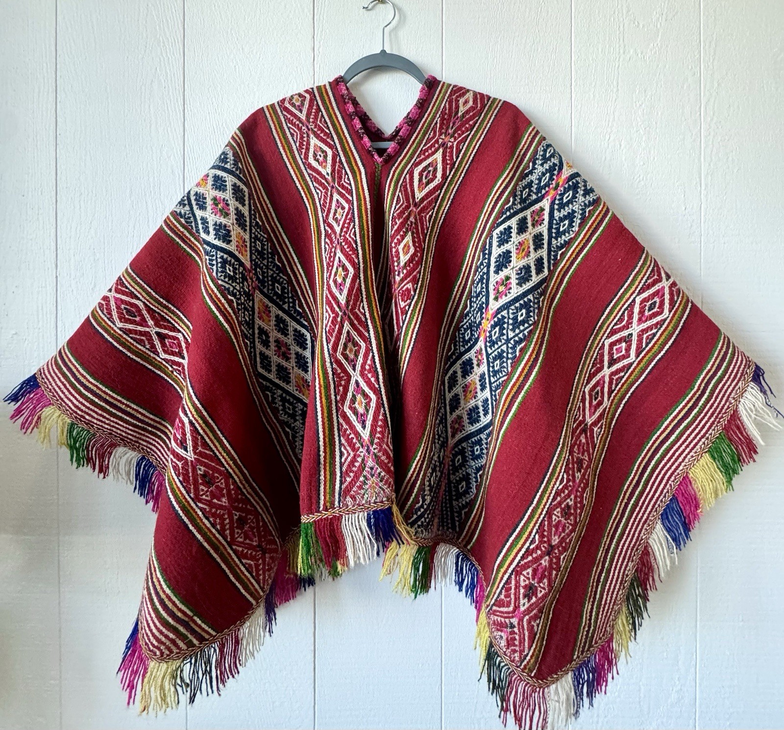 Vintage Andean Aguayo Handwoven Backstrap Handspun Alpaca Wool Peru Poncho