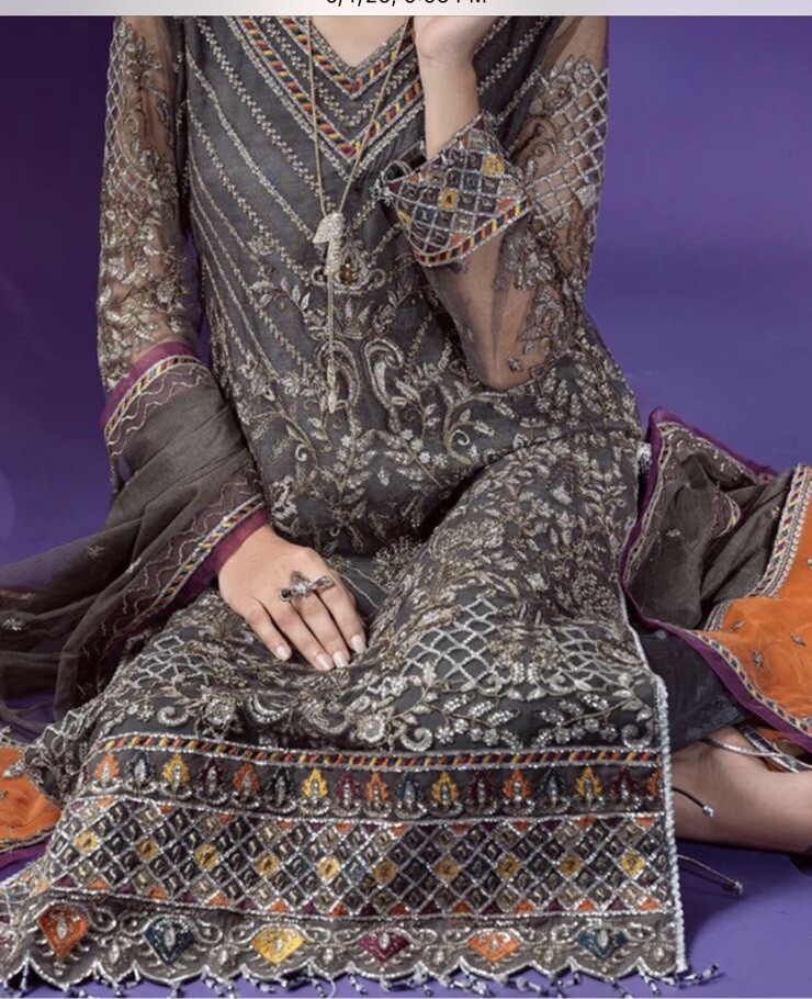 EMAAN ADEEL pakistani ready to wear salwar kameez Net organza With Raw Silk Pant