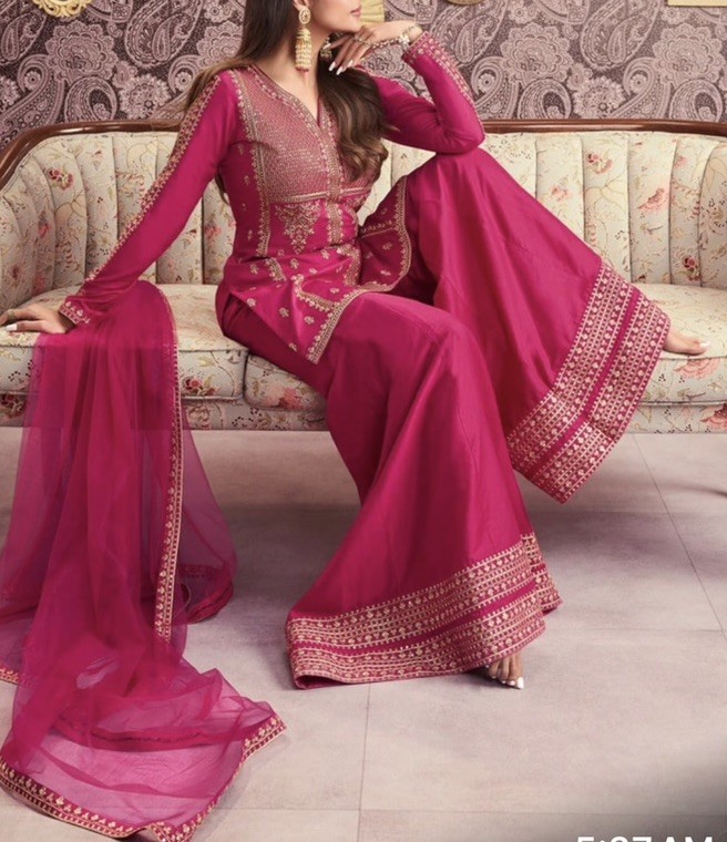 Chanderi Silk Embroidered Salwar Kameez wedding Set Sequin and silk Size- M