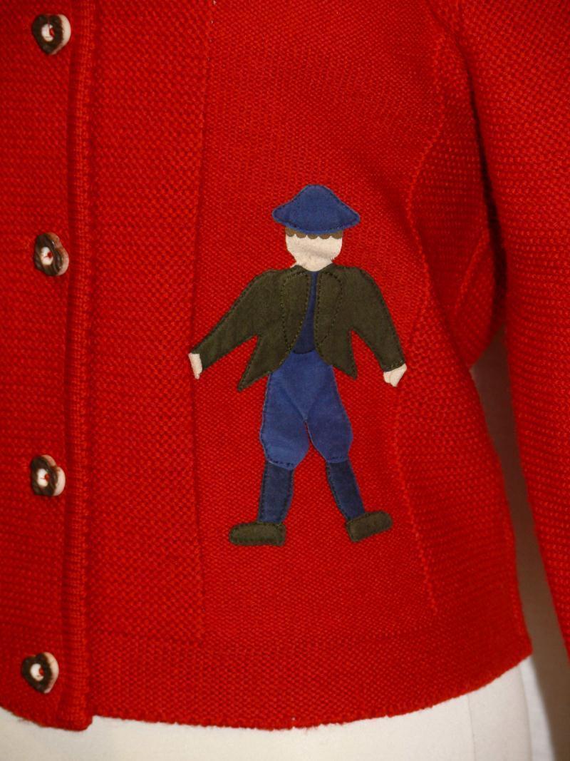 RED ~ WOOL German Women Winter EMBROIDERED Fitted Dirndl SWEATER Jacket / 4 XS