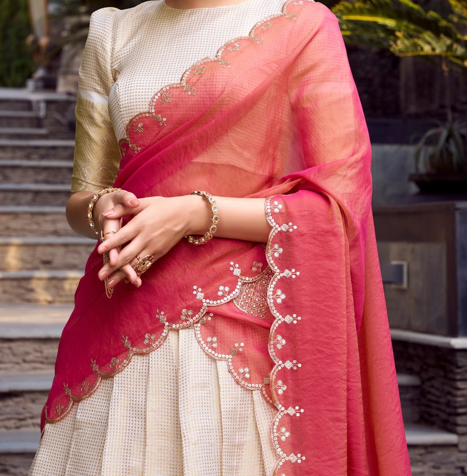 Beautiful Look Jacquard Chex Off White Lehenga Choli With Dupatta For Women Wear