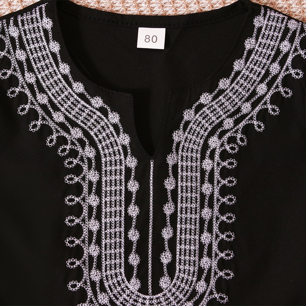 Summer Kids Boys Short Sleeve Blouse Top Casual Ethnic Shirt Islamic Clothing