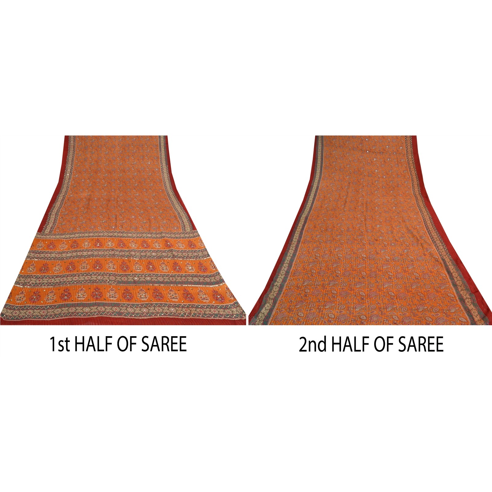 Sanskriti Vintage Sarees Blend Georgette Hand Beaded Craft Fabric Premium Sari