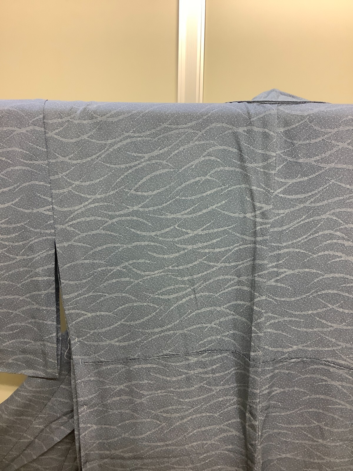 Japanese Vintage Kimono silk blue gray wave dot tradition Height 61.02in