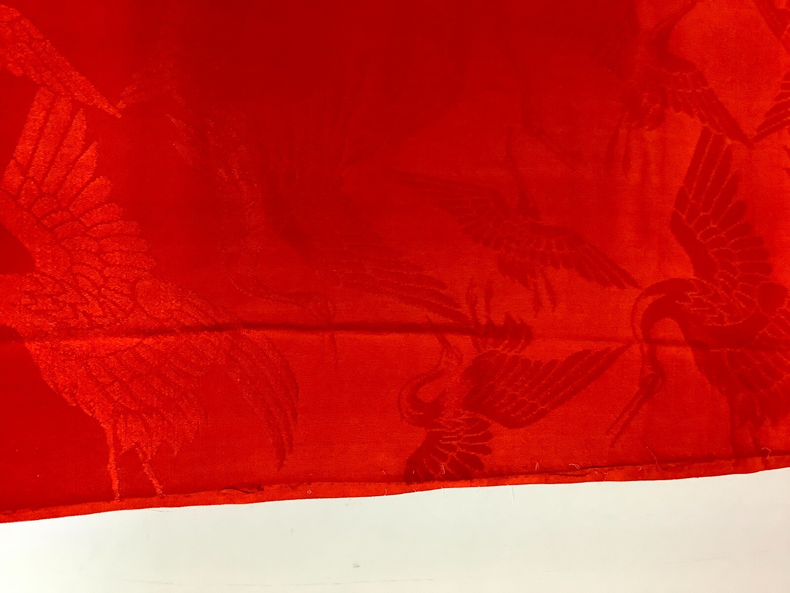 Japanese Vintage Kimono Fabric cloth Boro silk red crane scrub 52.7×12.9inch