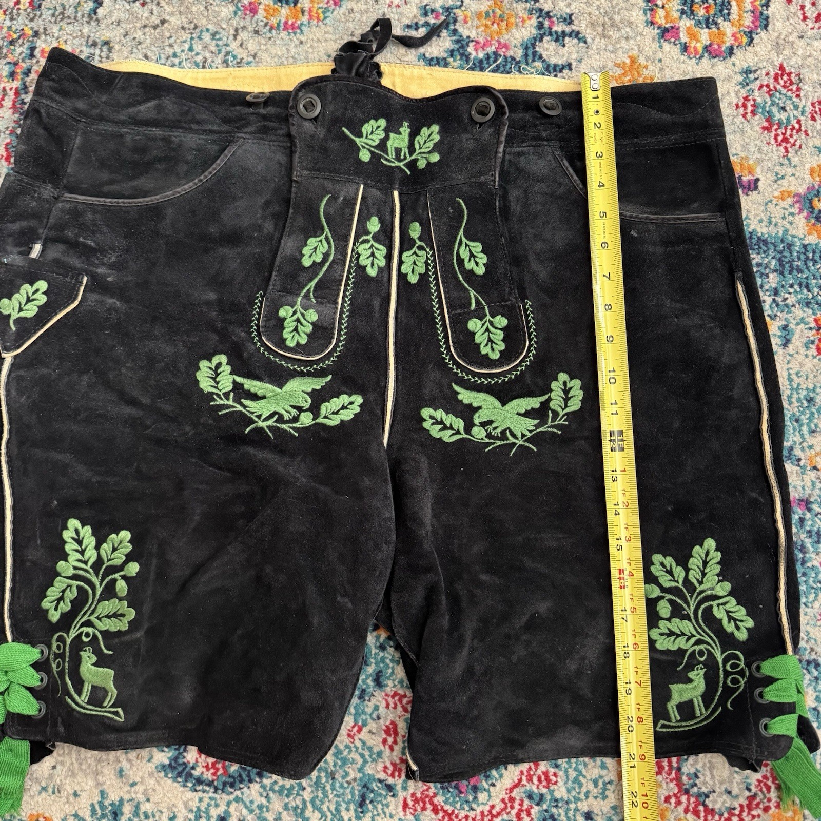 Lederhosen Suede Leather Shorts Black Bavarian Festive Embroidery Men’s 44