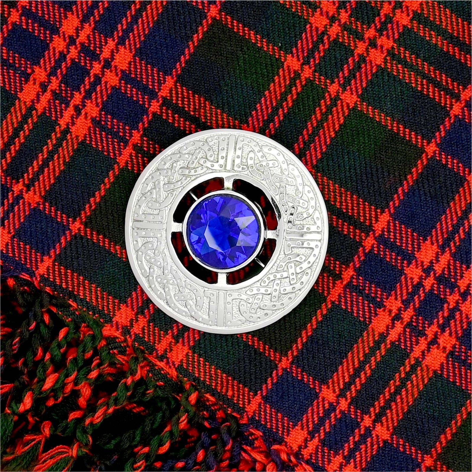 Crystal blue Stone Fly Plaid Brooch Silver Scottish Men Tartan Kilt Sach Brooch
