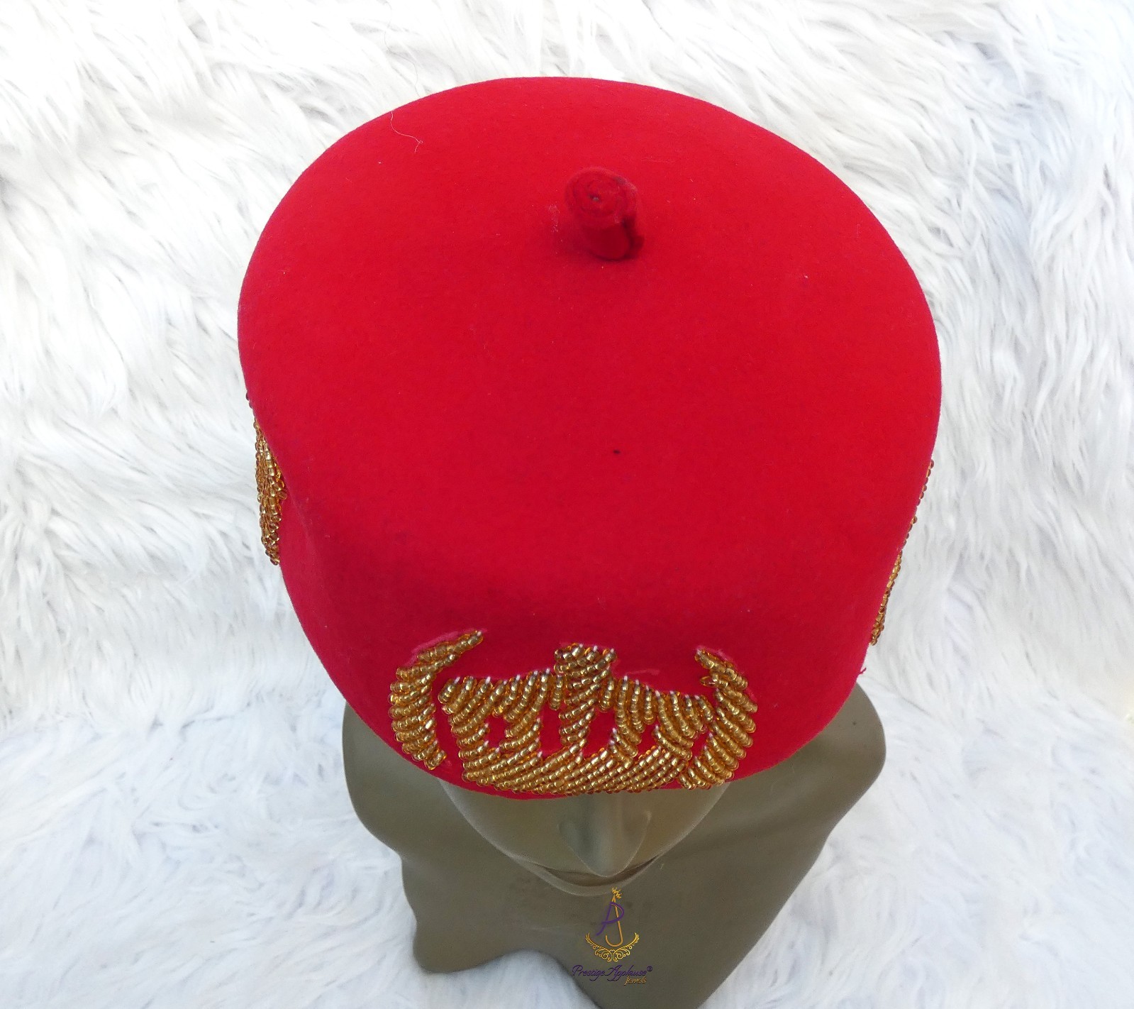 Igbo Edo Chieftaincy Ozo Red Hat | Nigerian Men’s Cap with Gold Embroidery