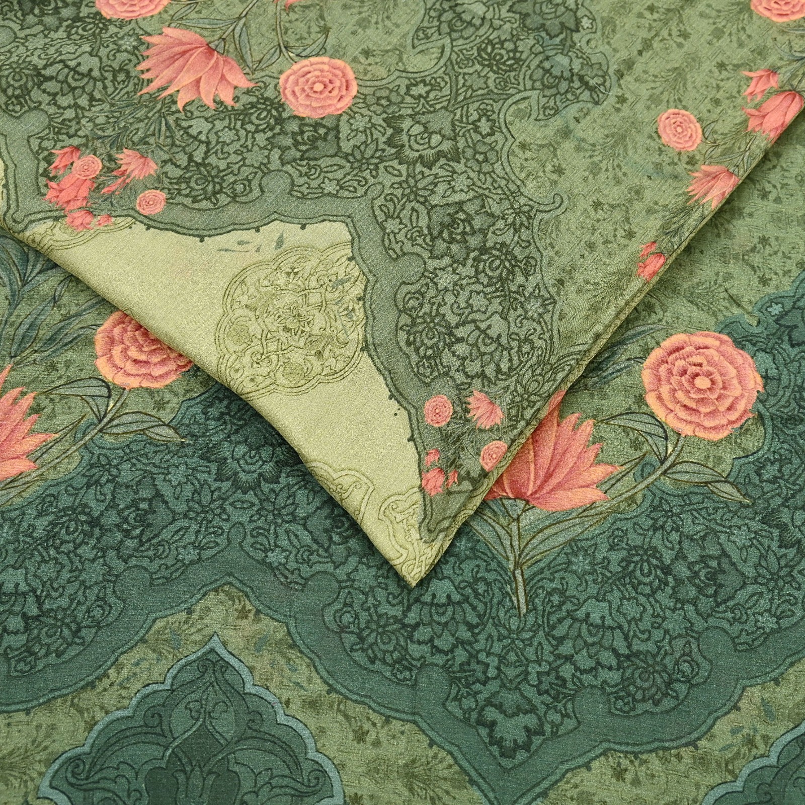 Indian Vintage Sari Green Blend Silk Woven Digital Printed Saree Craft Fabric 5y